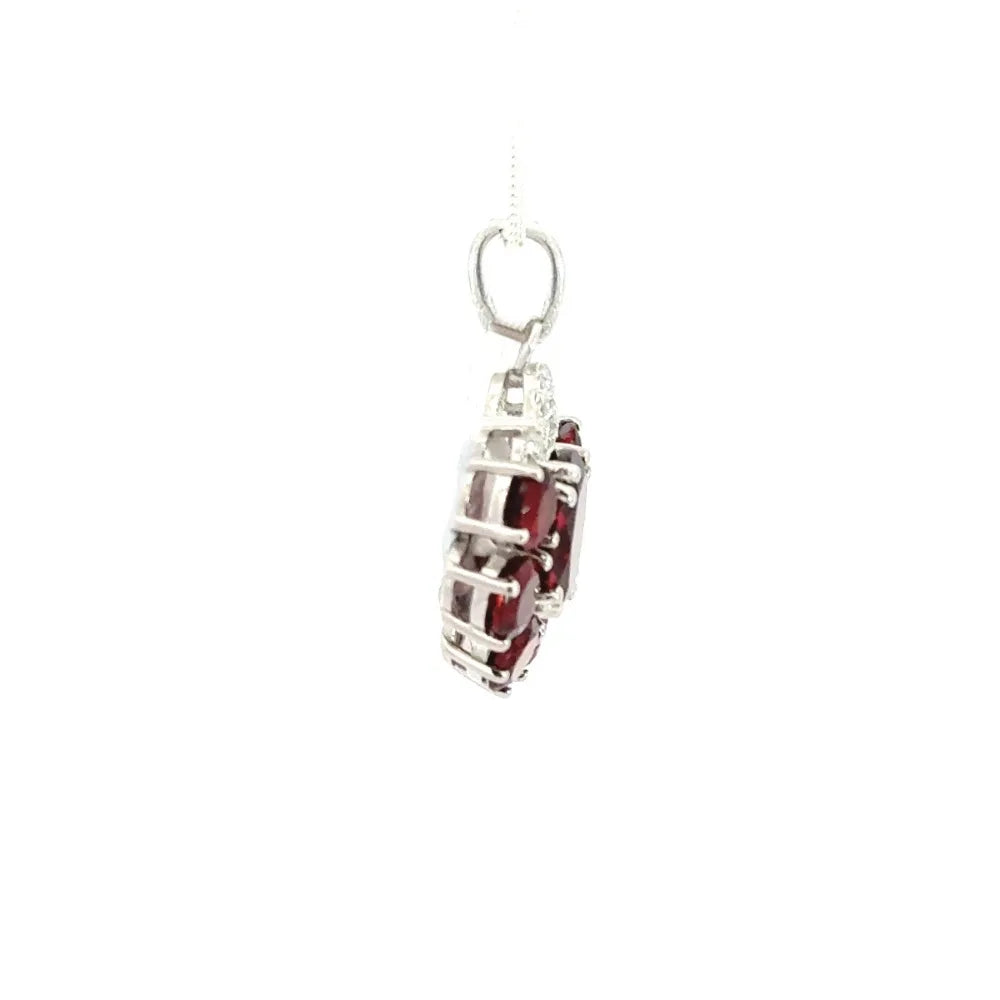 January Birthstone 925 Solid Silver Natural Red Garnet & American Diamond Statement Pendant