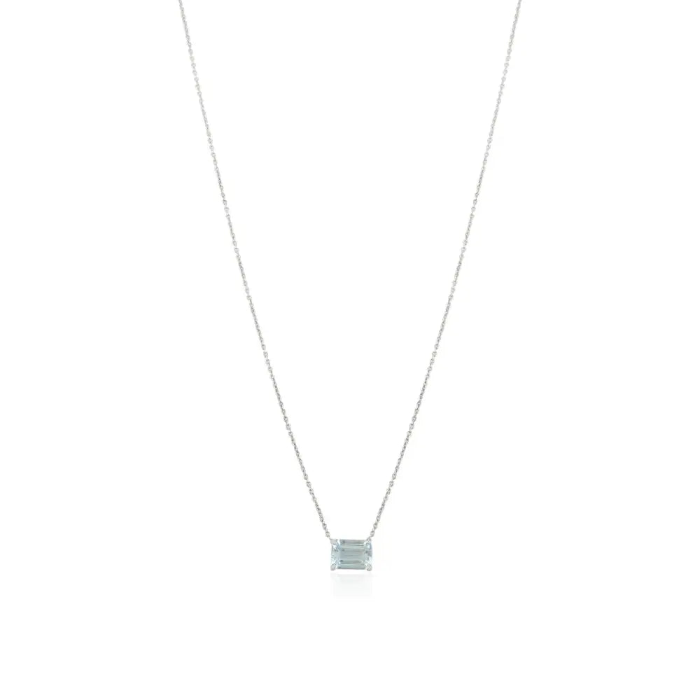March Birthstone Aquamarine Single Stone Pendant Necklace Solid 14K White Gold Jewelry