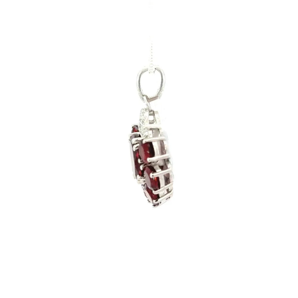 January Birthstone 925 Solid Silver Natural Red Garnet & American Diamond Statement Pendant