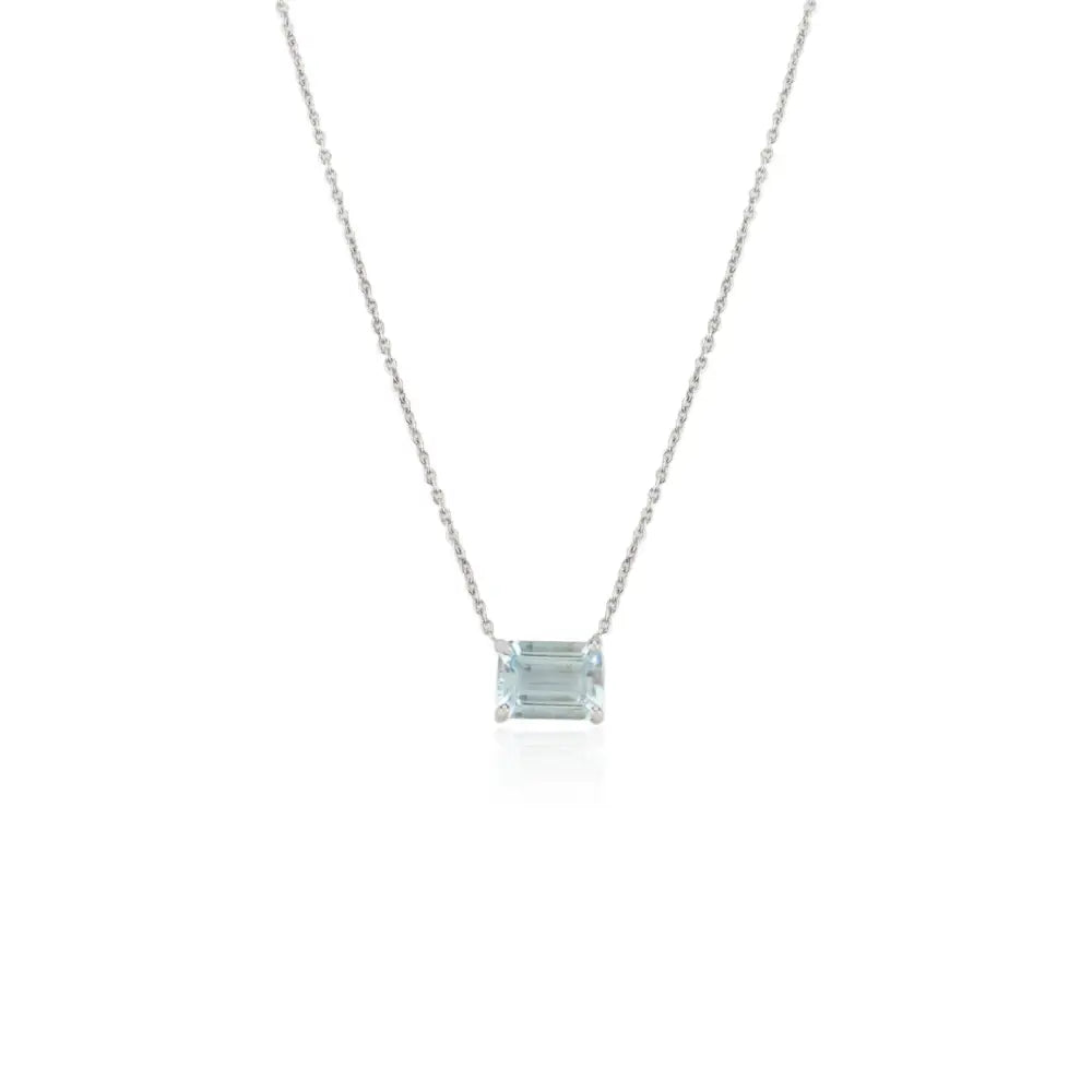 March Birthstone Aquamarine Single Stone Pendant Necklace Solid 14K White Gold Jewelry