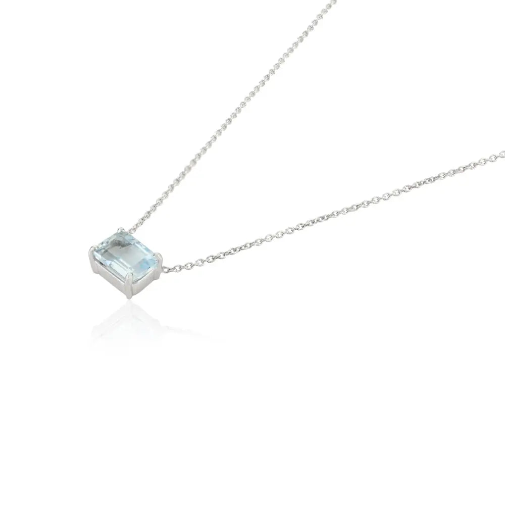 March Birthstone Aquamarine Single Stone Pendant Necklace Solid 14K White Gold Jewelry
