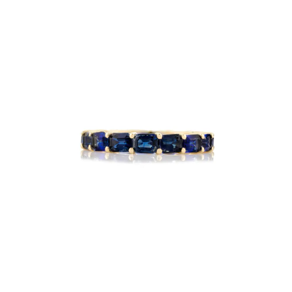 Baguette Shape Real Blue Sapphire 18K Authentic Gold Full Eternity Band Ring