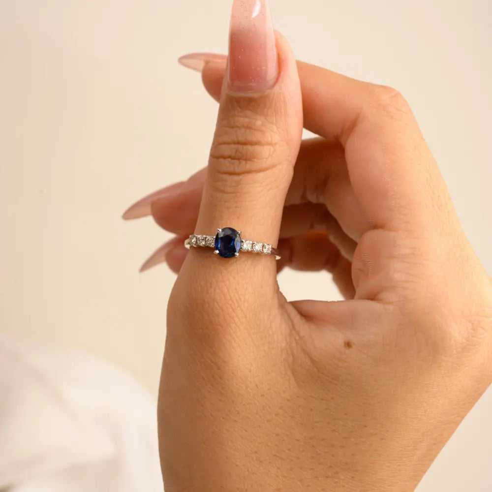 Latest Design 14K White Gold Natural Blue Sapphire & Diamond Engagement Ring