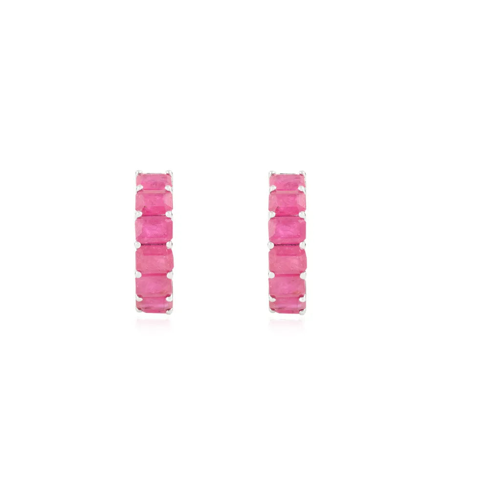 High Quality Genuine Ruby Small Hoop Earrings Anniversary Gift Solid 14K White Gold Jewelry