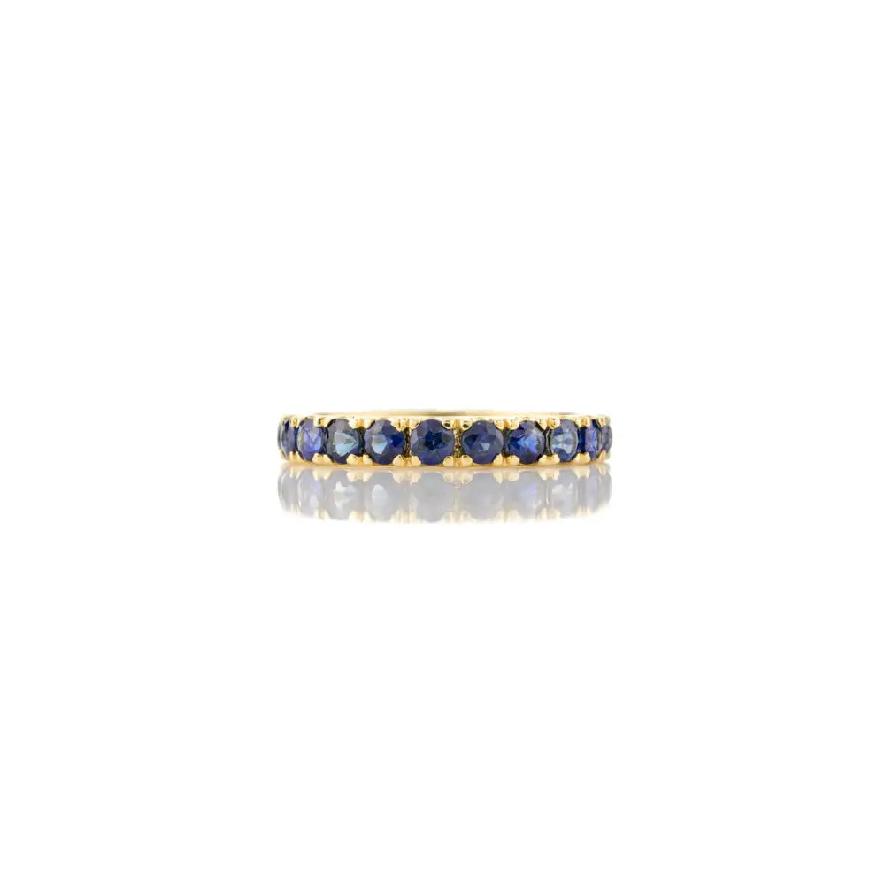 14K Real Gold Natural Round Cut Blue Sapphire Full Eternity Band Ring