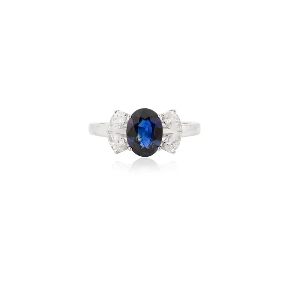 Real Gemstone Jewelry Natural Blue Sapphire & Diamond Solid 18K Gold Ring