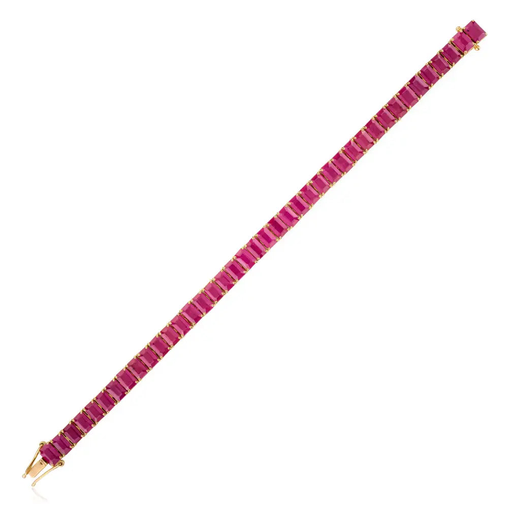 4x6 mm Octagon Cut Ruby Pure 14K Yellow Gold Box Lock Tennis Bracelet Anniversary Gift