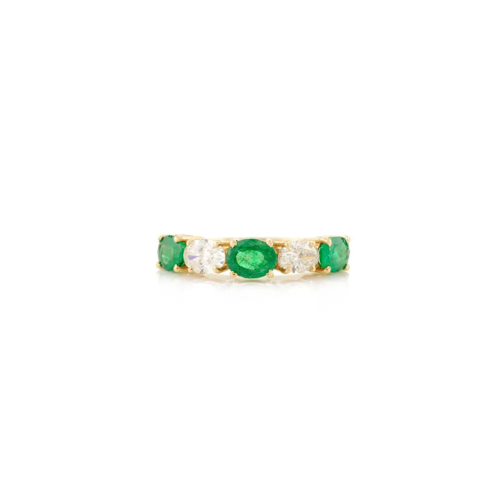 Wholesale Jewelry Natural Emerald & Diamond 18K Gold Half Eternity Band Ring