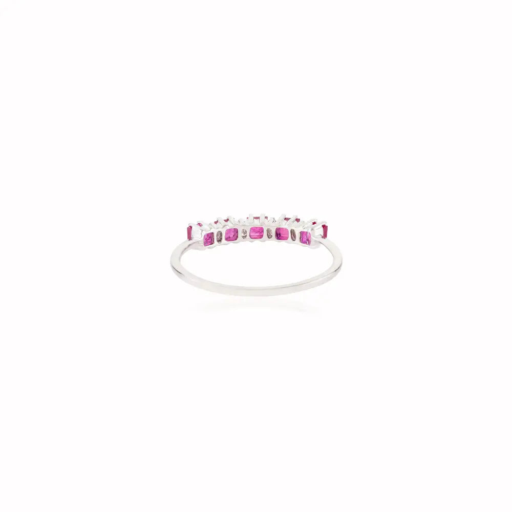 July Birthstone Ruby & Diamond 14K Real White Gold Half Eternity Band Ring Stack Jewelry