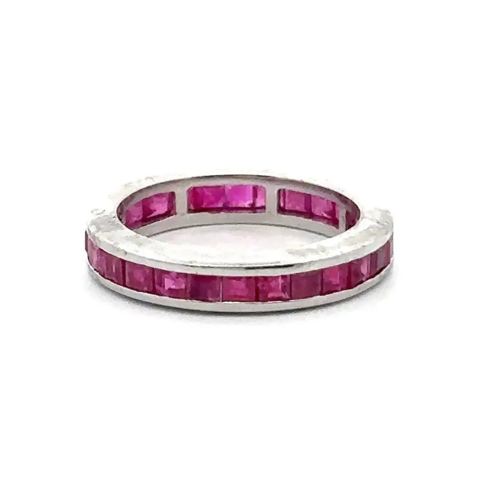 Square Cut Ruby Full Eternity Band Ring Set In Channel Setting Precious Gemstone Jewelry