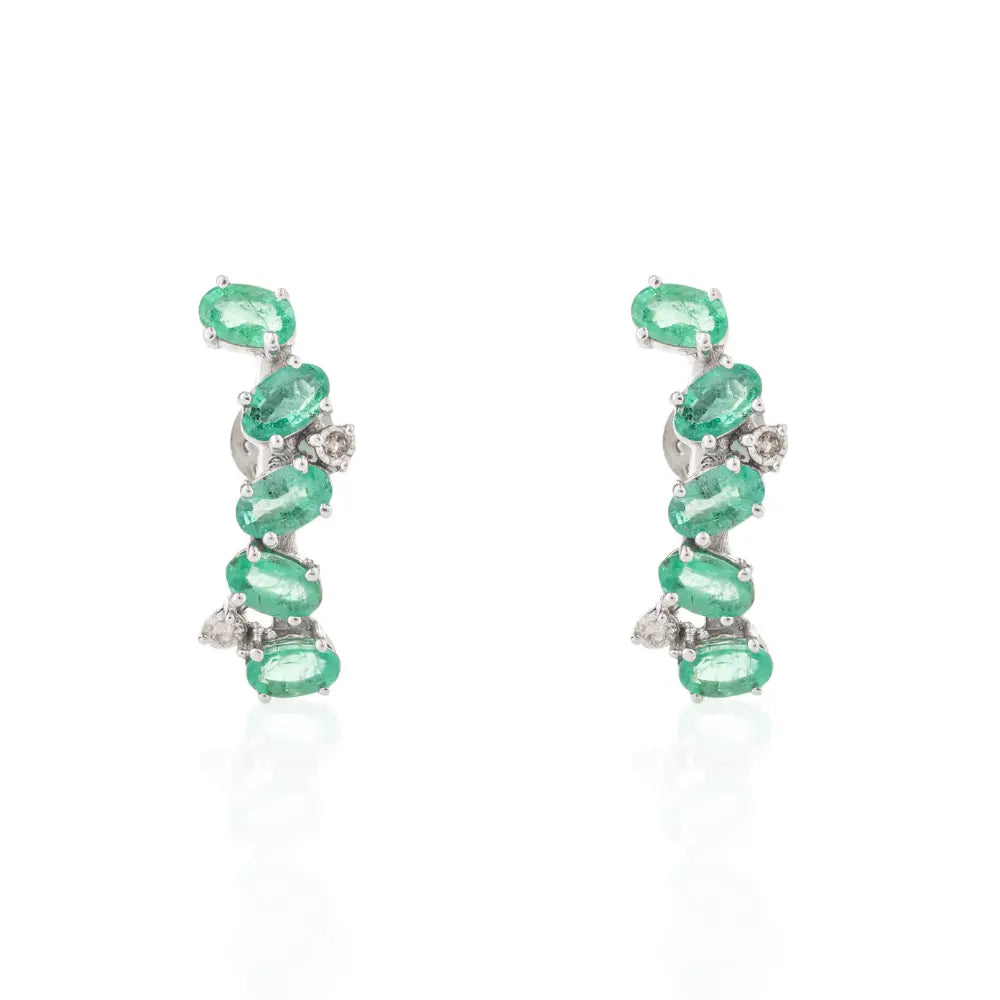 Fine Emerald & American Diamond 925 Sterling Silver Cuff Earrings Customized Silver Jewelry