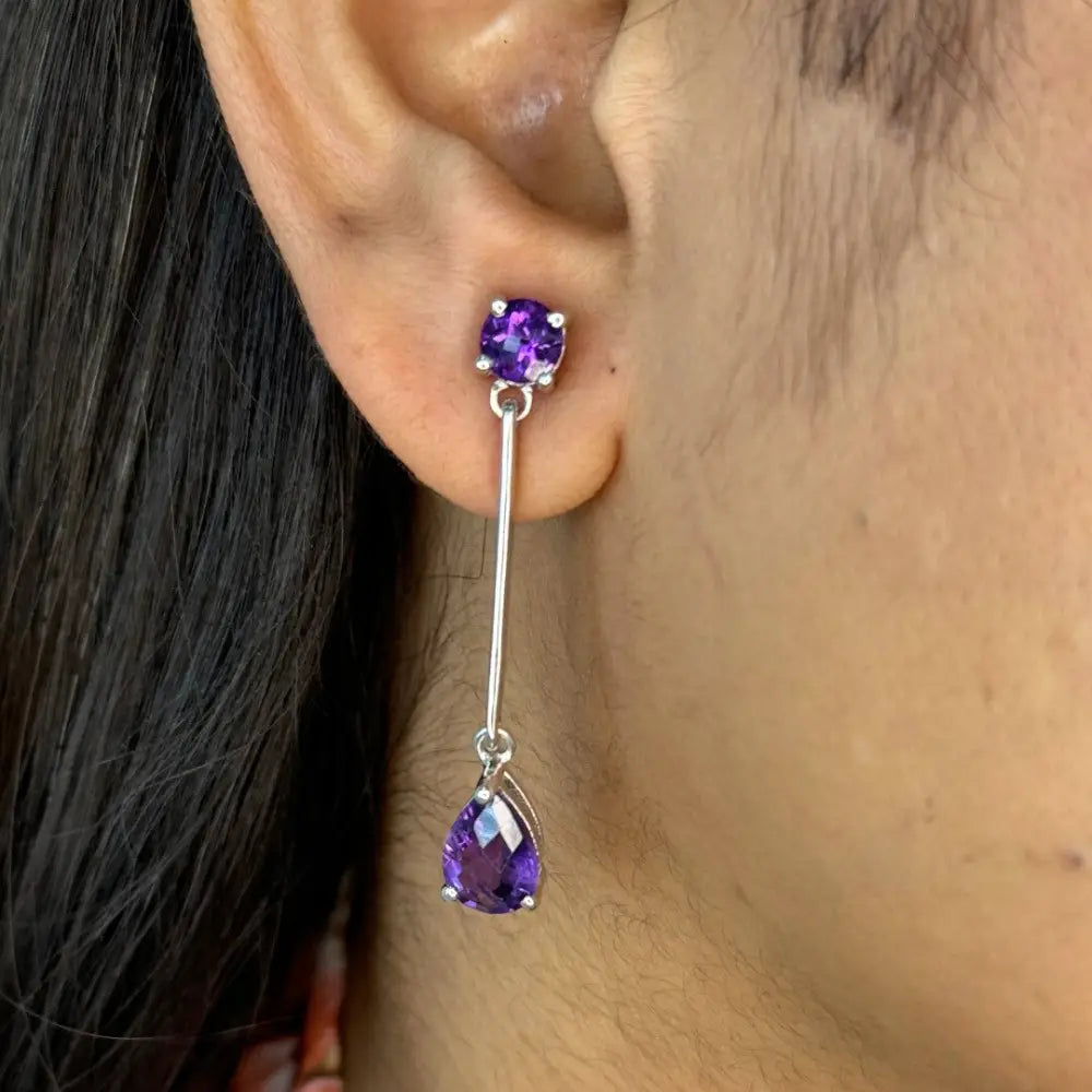 Handcrafted Jewelrt Manufacturer 925 Silver Genuine Amethyst Long Dangle Earrings For Women