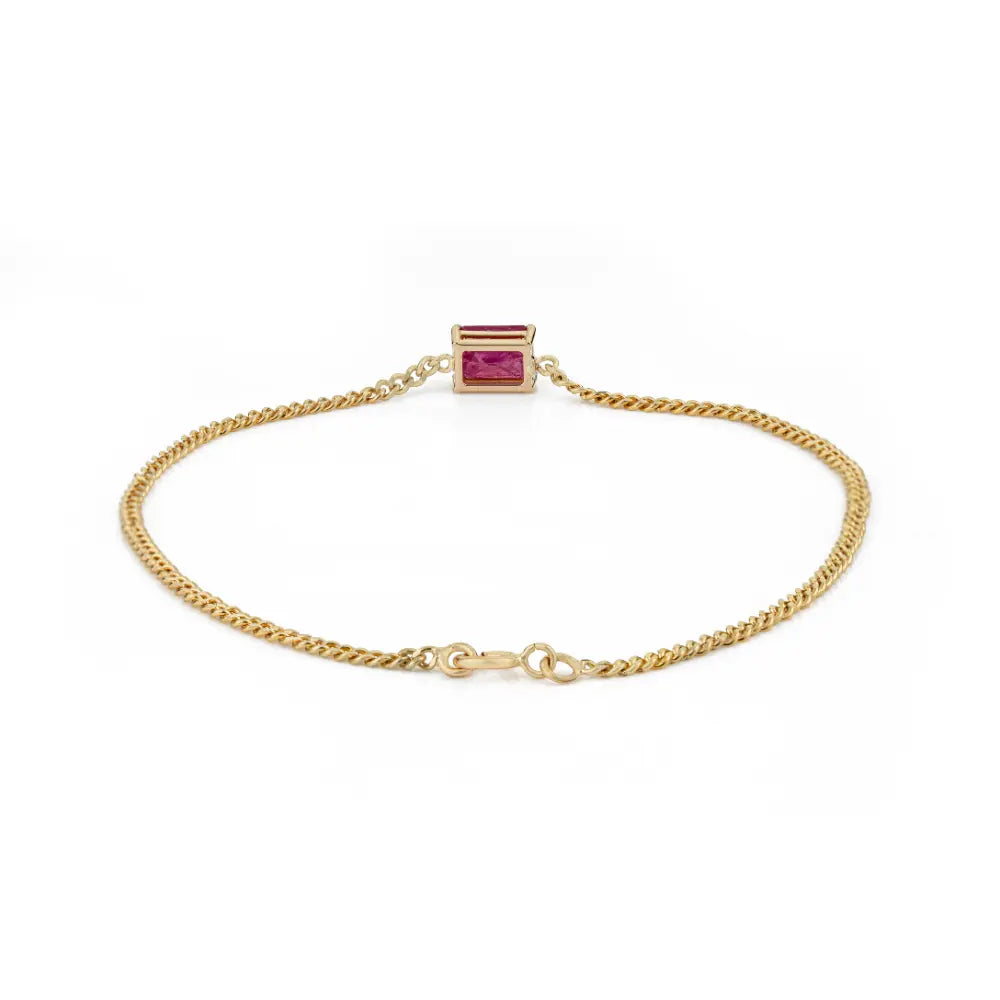 100% Genuine Octagon Cut Ruby Single Stone Cuban Link Chain Bracelet Solid 14K Yellow Gold