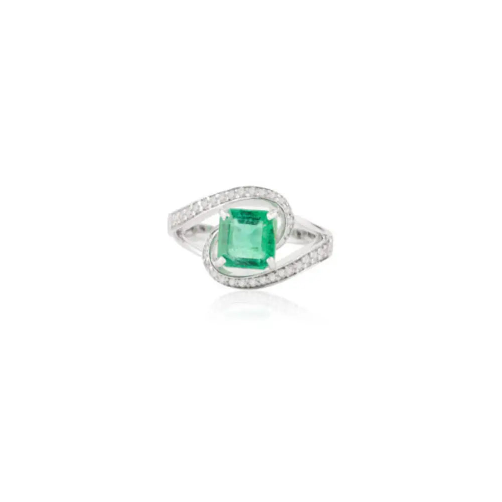 High Quality Products Cushion Emerald & Round Diamond Solid Gold Fine Ring