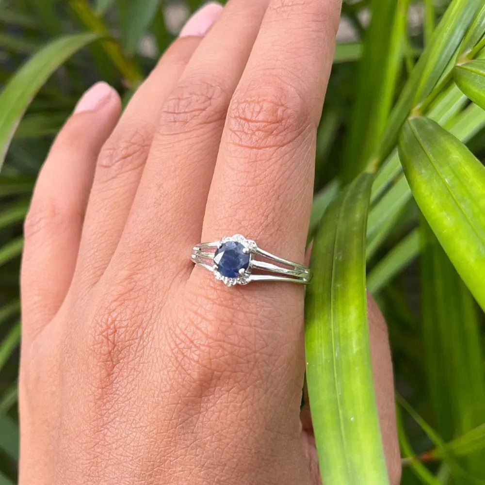 Everyday Jewelry Pure 925 Sterling Silver Blue Sapphire & American Diamond Solitaire Ring New Trendy Products