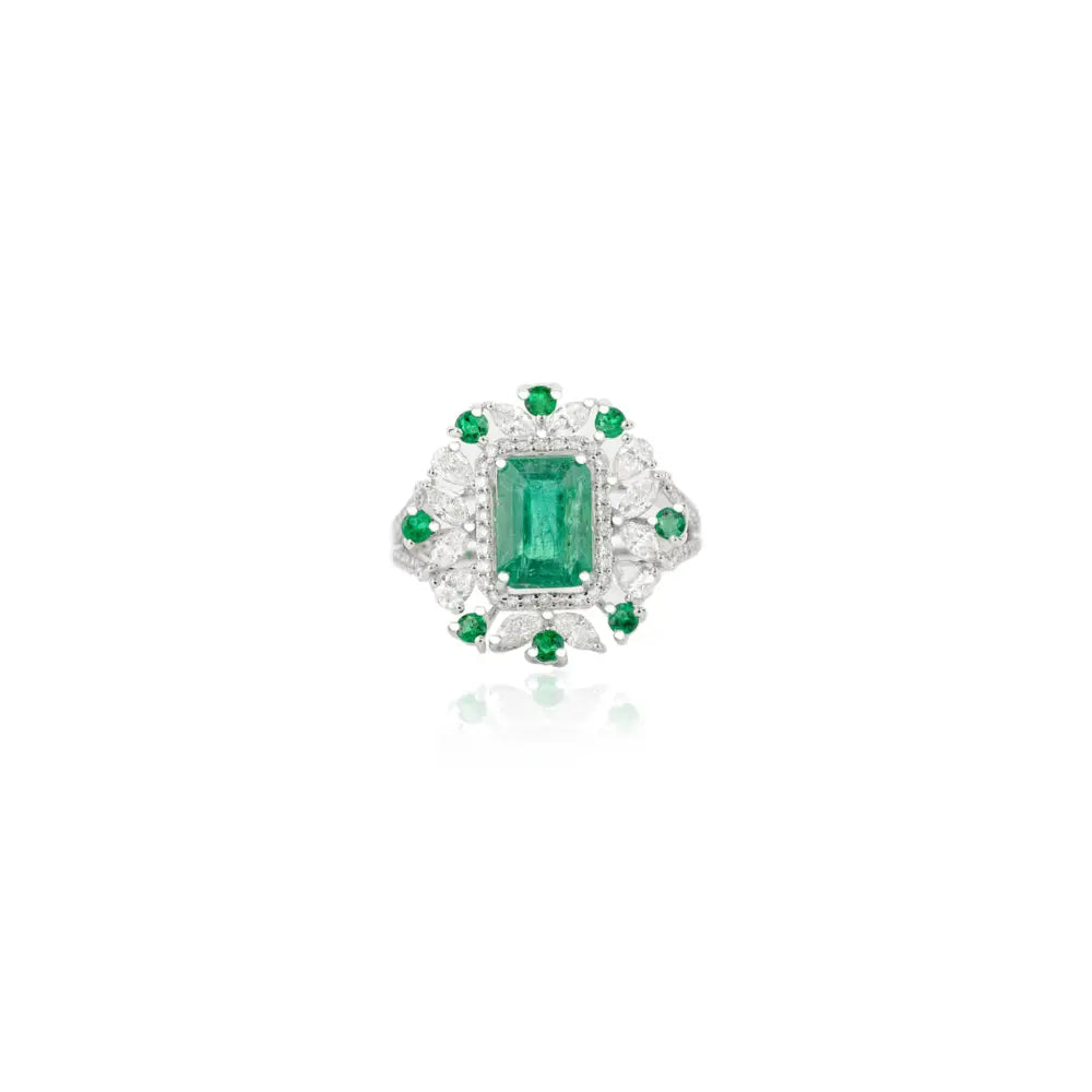 Bulk Jewelry 18K Solid White Gold Real Emerald & Diamond Unique Ring