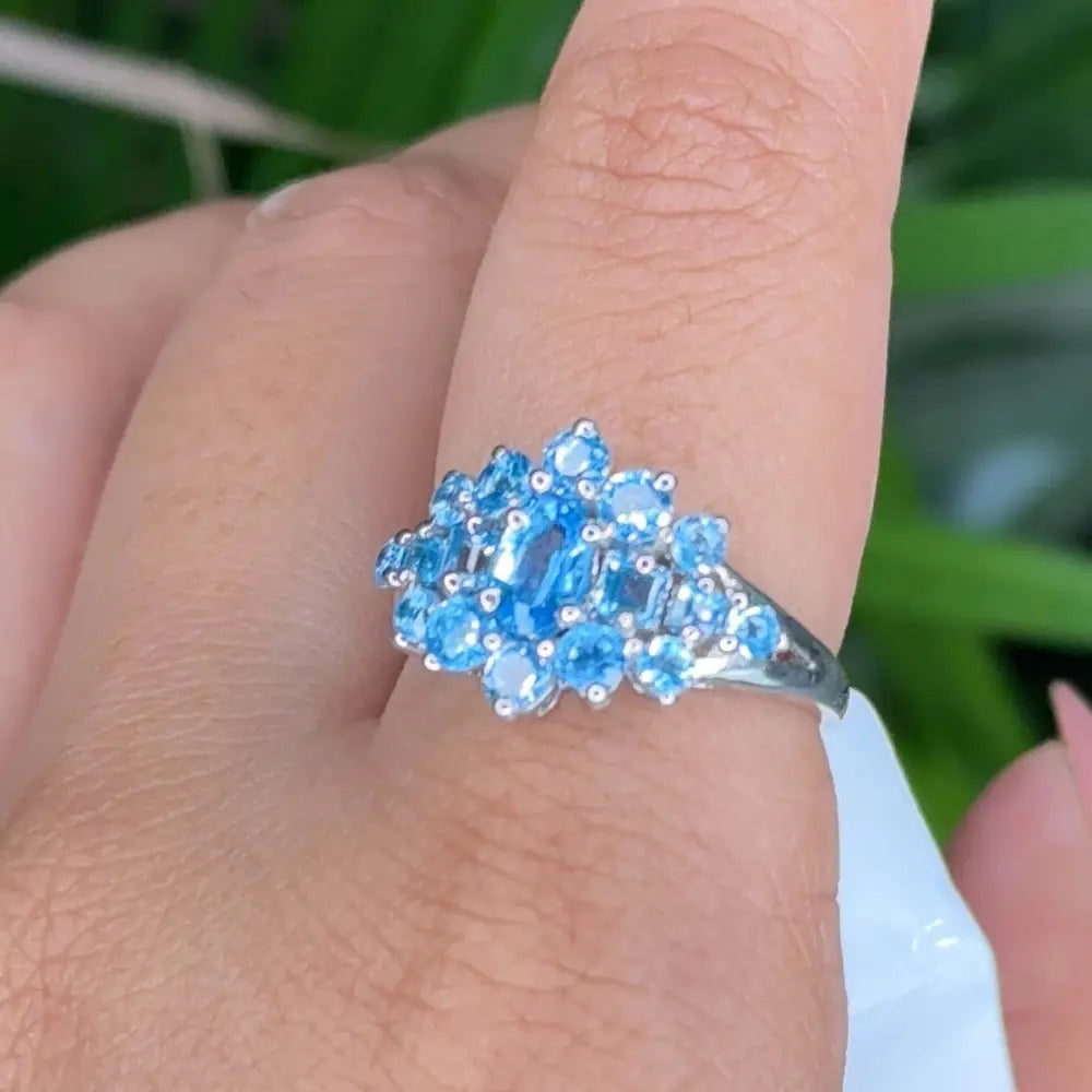 High Grade Jewelry Blue Topaz Cluster Ring For Wedding Accessories Factory Price