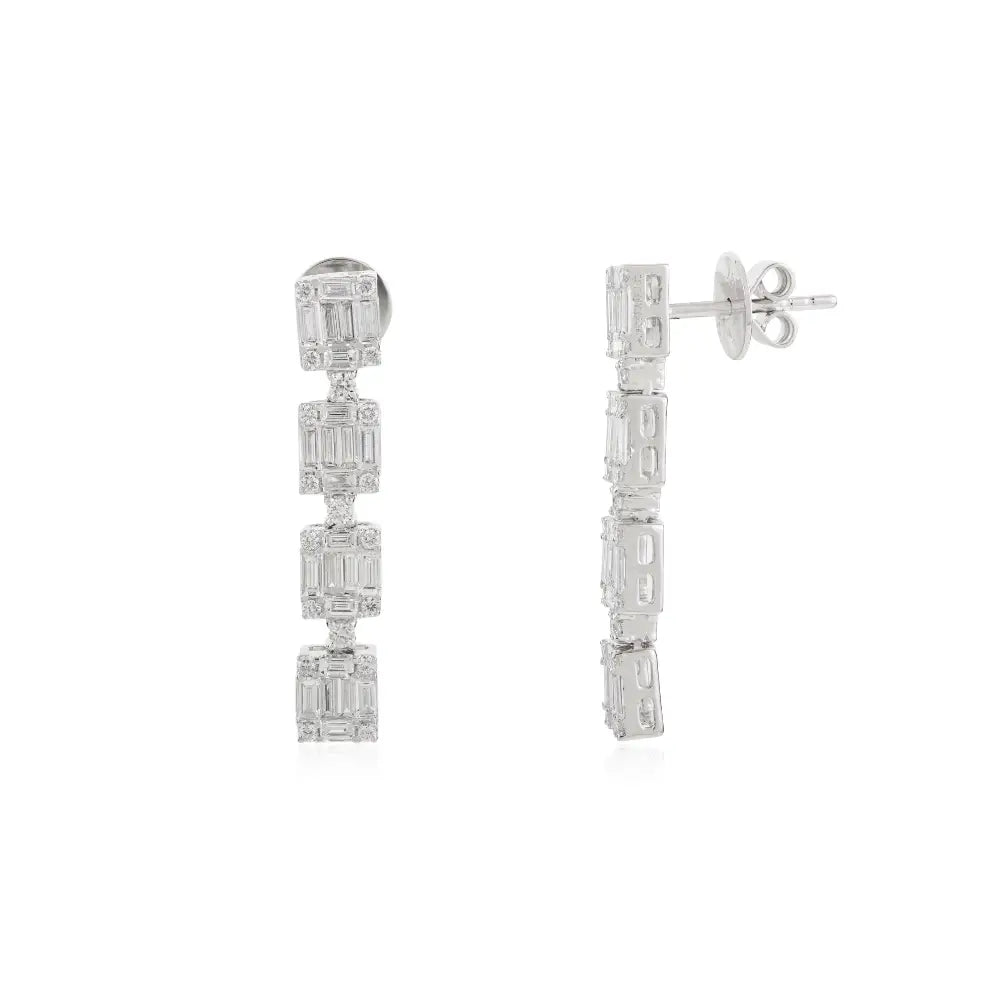 Newly Latest Design Real Diamond 18K White Gold Drop Earrings Handmade Custom Jewelry