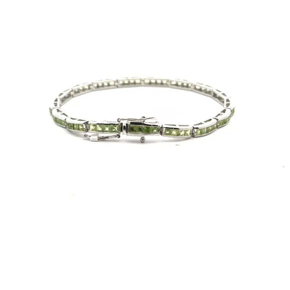 August Birthstone Square Cut Peridot Tennis Bracelet Set In Bezel Setting 925 Sterling Silver