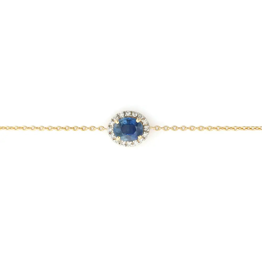 Good Quality Blue Sapphire & Diamond Solitaire Halo Gemstone Bracelet 14K Yellow Gold Jewelry