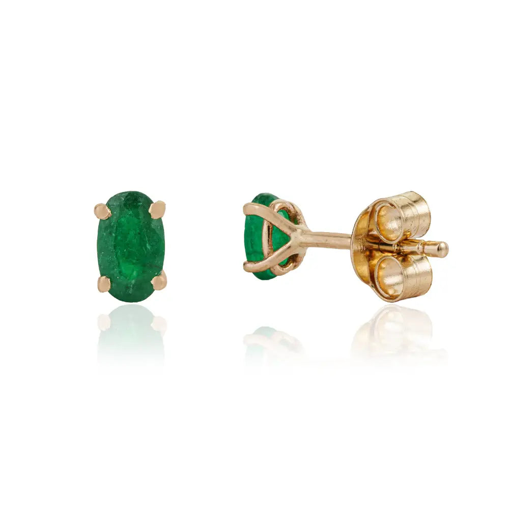 Delicate Design 14K Yellow Gold Genuine Emerald Single Stone Minimal Stud Earrings