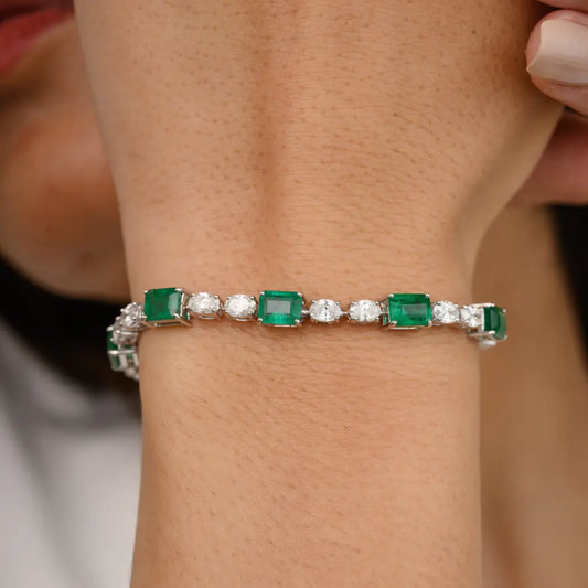 Precious Gemstone Jewelry 18K White Gold Emerald & Diamond Bracelet