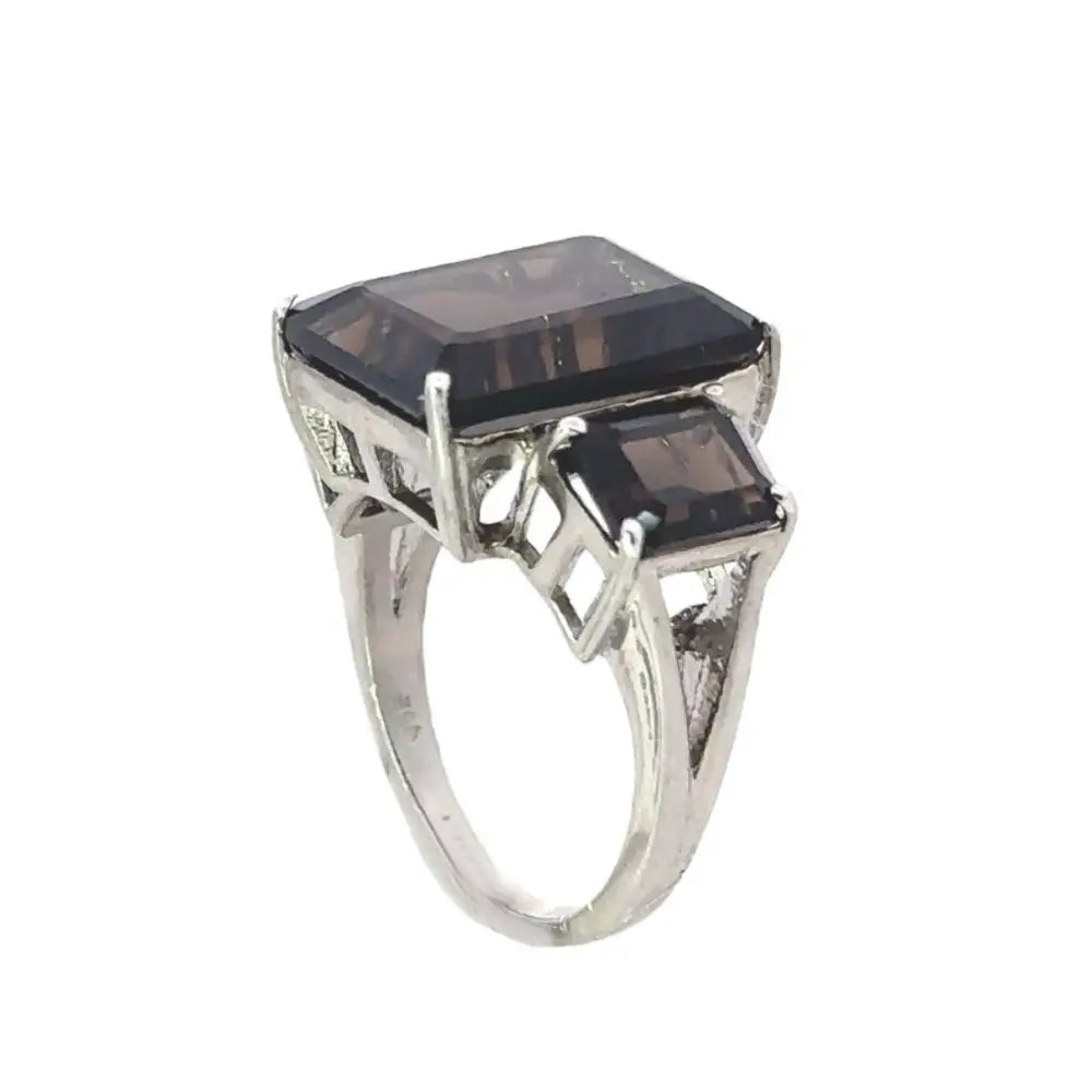 Customized Gemstone Jewelry 925 Sterling Silver Smoky Quartz Three Stone Ring Prong Setting