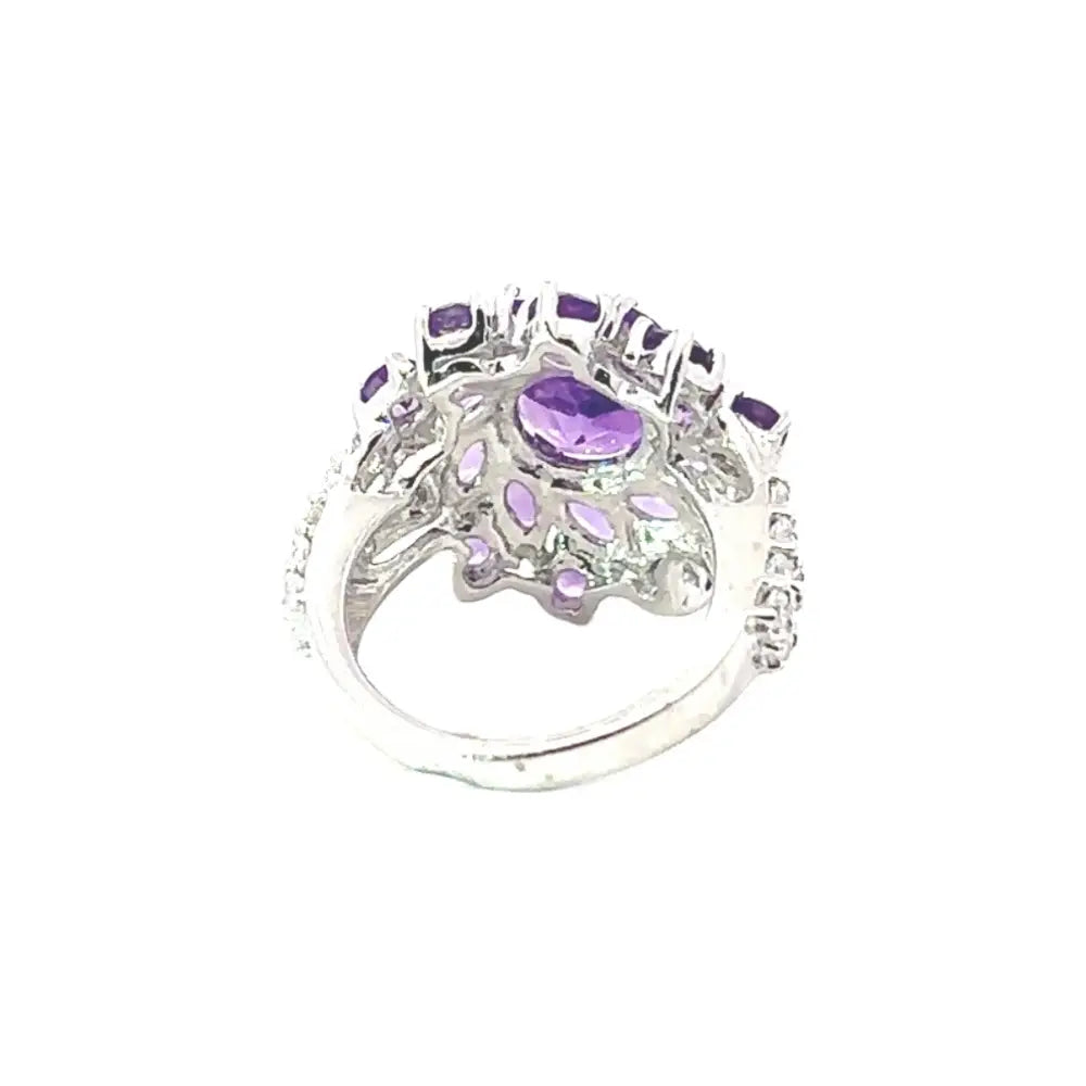 Gorgeous Purple Amethyst Cocktail Ring Set In Prong Setting High Grade Jewelry