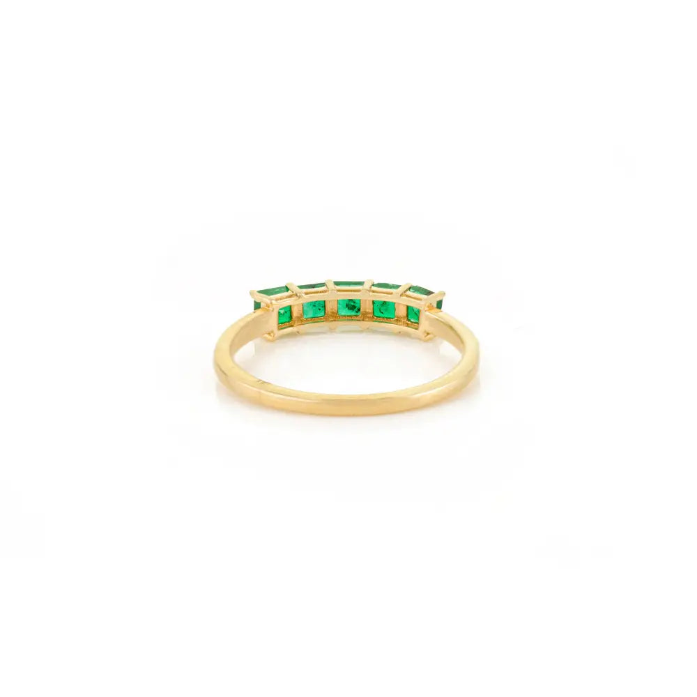 Simple Elegant Design 14K Yellow Gold Emerald Gemstone Half Eternity Band Ring Daily Wear