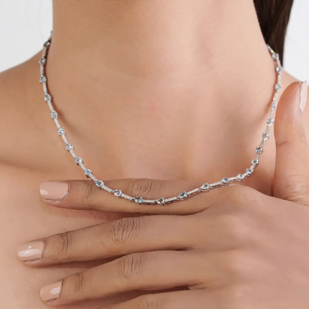 Factory Wholesale Price 14K White Gold Aquamarine & Diamond Sleek Tennis Bracelet Customized Jewelry