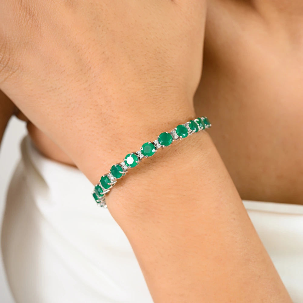 100% Authentic Green Emerald Tennis Bracelet For Gift Unique Design Best Selling Products