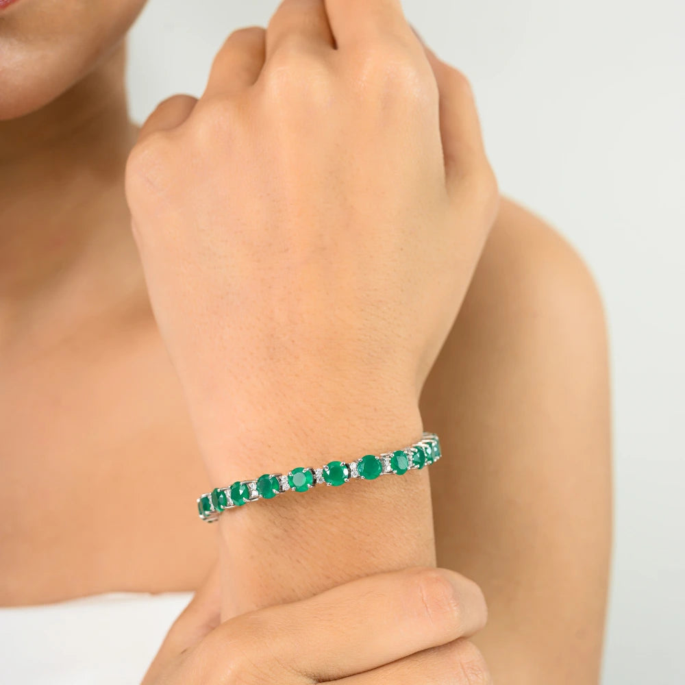 100% Authentic Green Emerald Tennis Bracelet For Gift Unique Design Best Selling Products