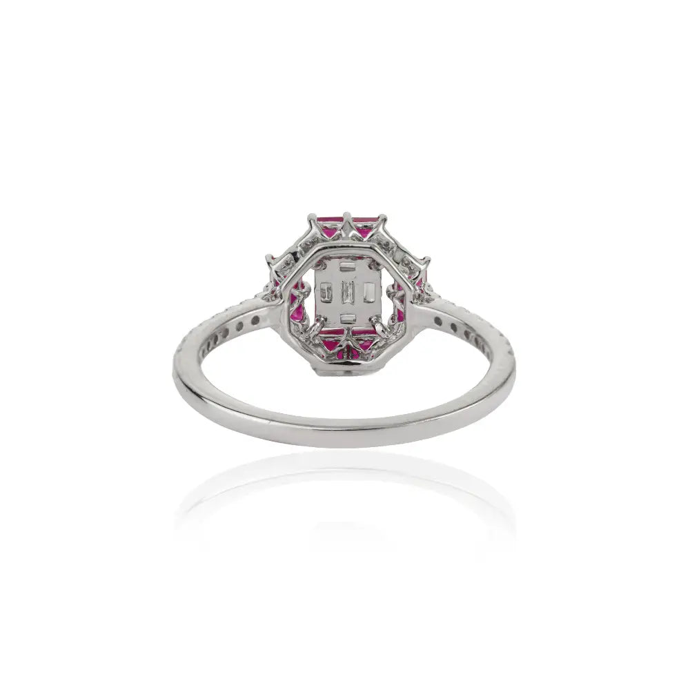 New Design Handmade Ruby & Diamond Solid K14 White Gold Engagement Ring For Women's