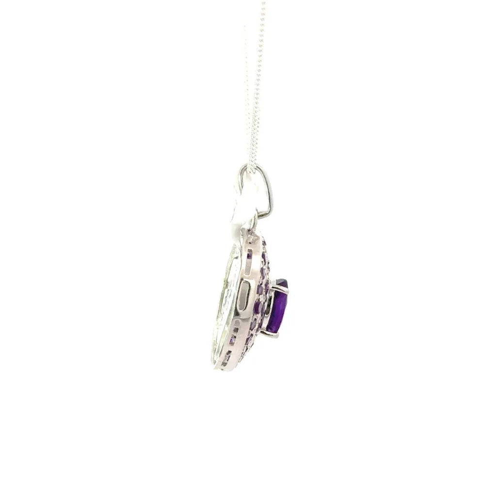 Handmade Real Purple Amethyst Gemstone Double Halo Pendant For Women February Birthstone