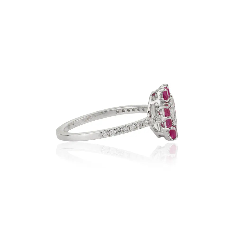 New Design Handmade Ruby & Diamond Solid K14 White Gold Engagement Ring For Women's
