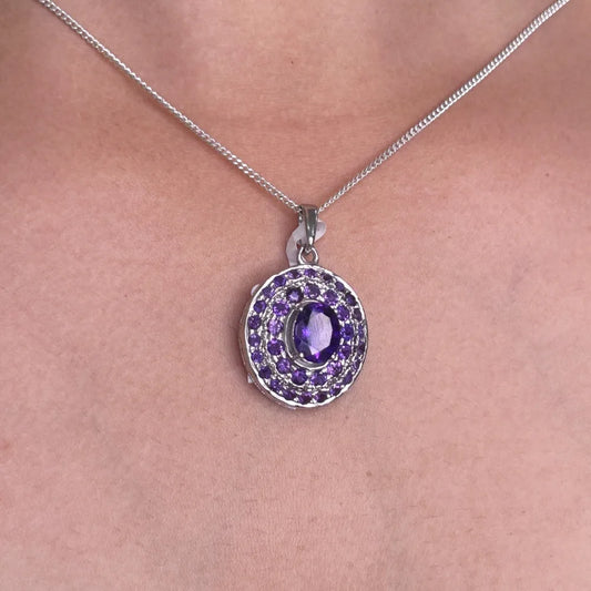 Handmade Real Purple Amethyst Gemstone Double Halo Pendant For Women February Birthstone