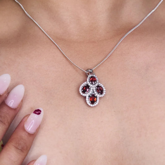 Custom Made Natural Red Garnet & American Diamond Statement Pendant For Valentine Day Gift