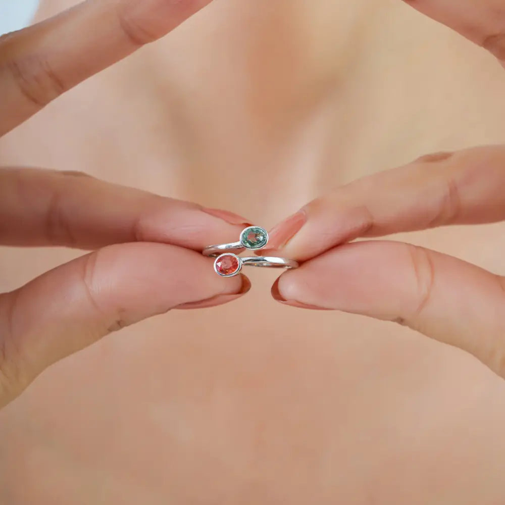 K14 White Gold Precious Gemstone Multi Sapphire Simple Bypass Ring Birthstone Jewelry