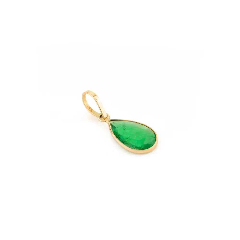 Minimal Pear Shape Emerald Single Stone Pendant Real K14 Yellow Gold Everyday Jewelry