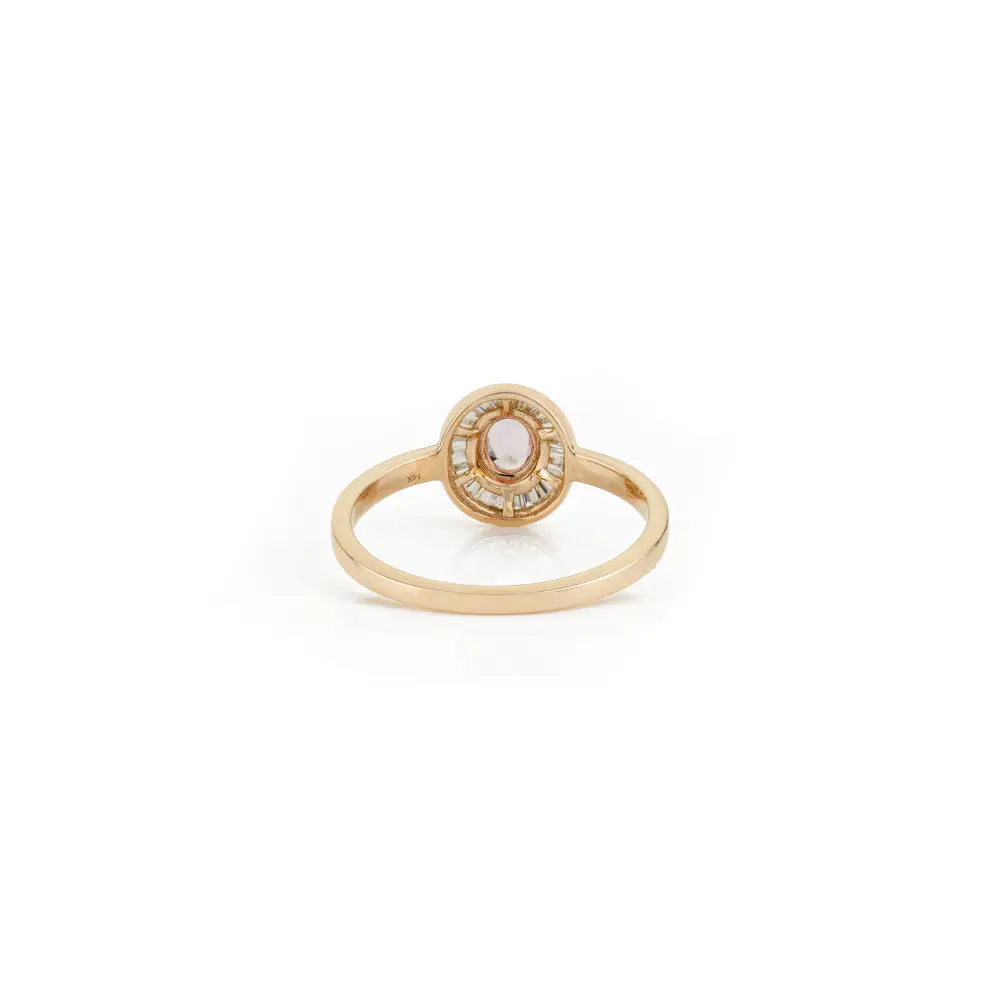 4x5 mm Pink Sapphire & Diamond K14 Yellow Gold Cluster Ring Stack Jewelry For Everyday Wear
