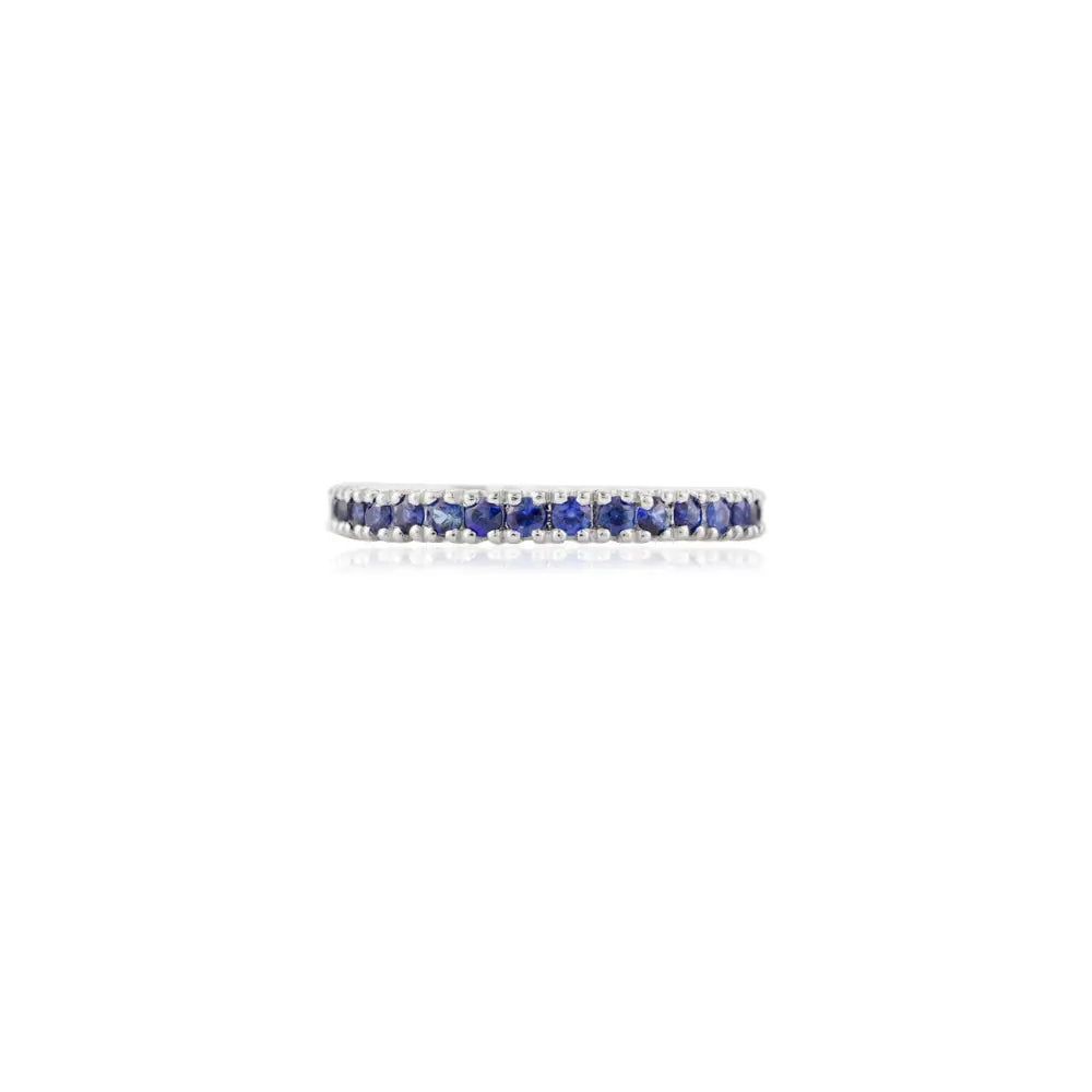 Minimalist Jewelry Solid 18K White Gold Blue Sapphire Full Eternity Band Ring