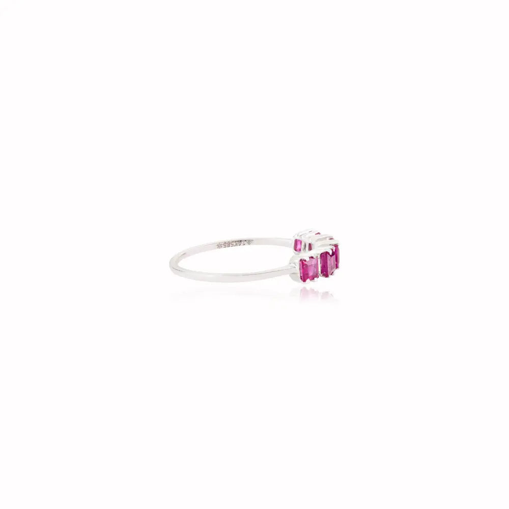July Birthstone Ruby & Diamond 14K Real White Gold Half Eternity Band Ring Stack Jewelry