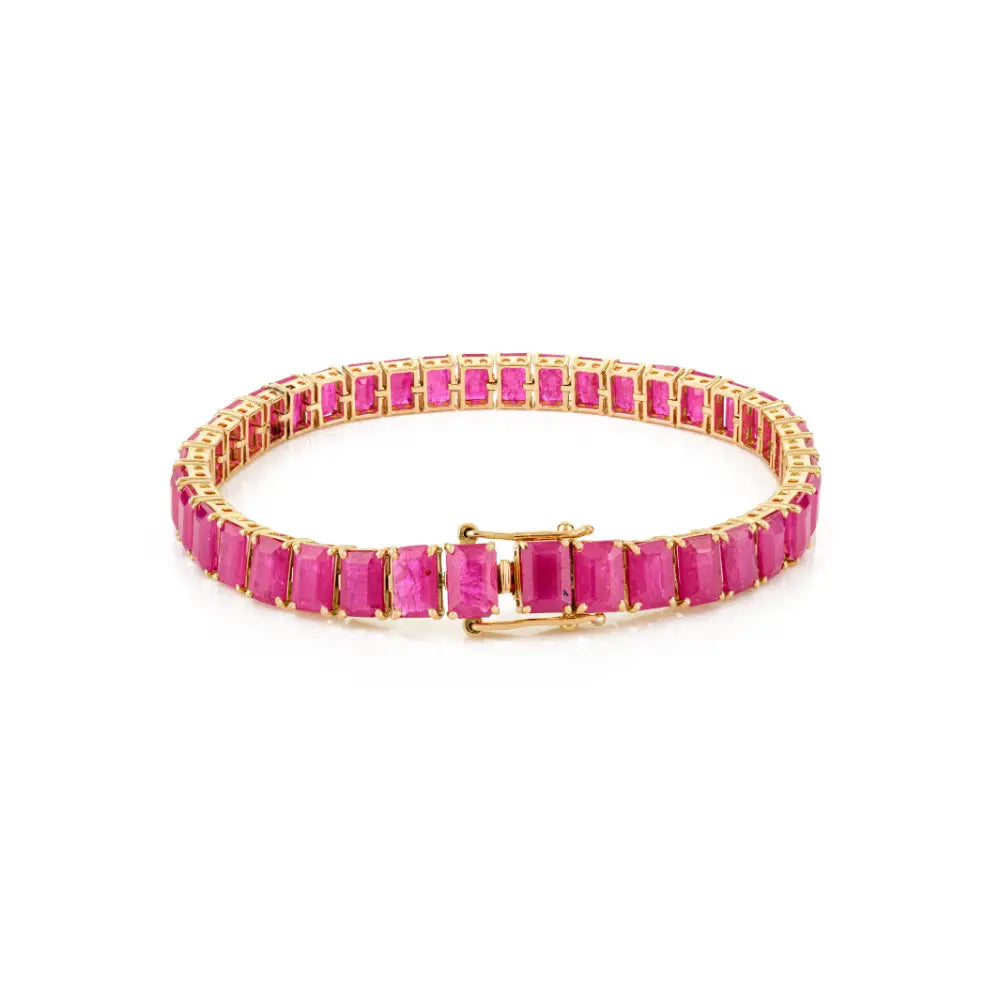 4x6 mm Octagon Cut Ruby Pure 14K Yellow Gold Box Lock Tennis Bracelet Anniversary Gift