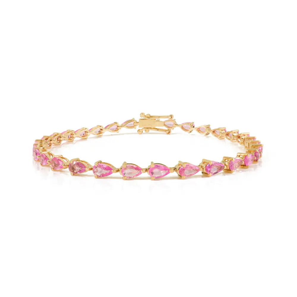 Simple Design Pink Sapphire K14 Yellow Gold Box Lock Tennis Bracelet Gemstone Jewelry