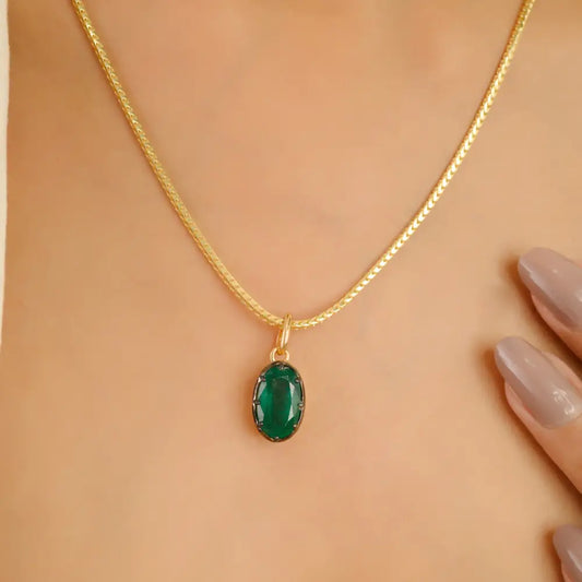 Zambian Emerald Gemstone Black Rhodium Plated K18 Yellow Gold Single Stone Pandent