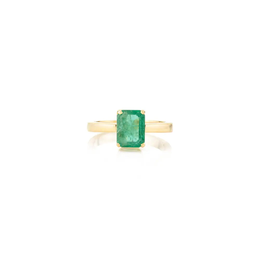 Custom Jewelry Real Emerald May Birthstone Solid 18K Yellow Gold Single Stone Ring