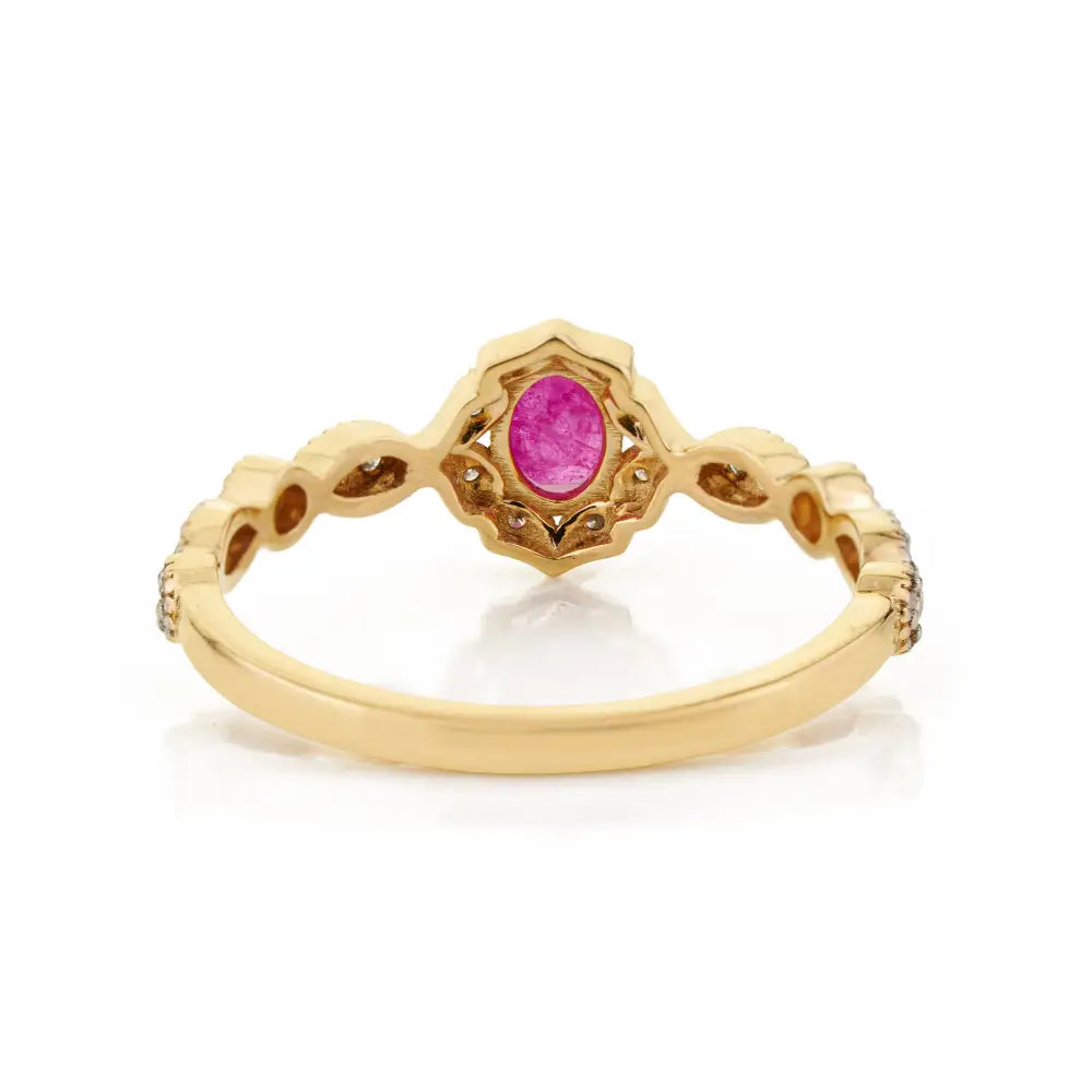 Elegant Simple Design Ruby & Diamond Fine 14K Yellow Gold Minimal Gemstone Ring For Women