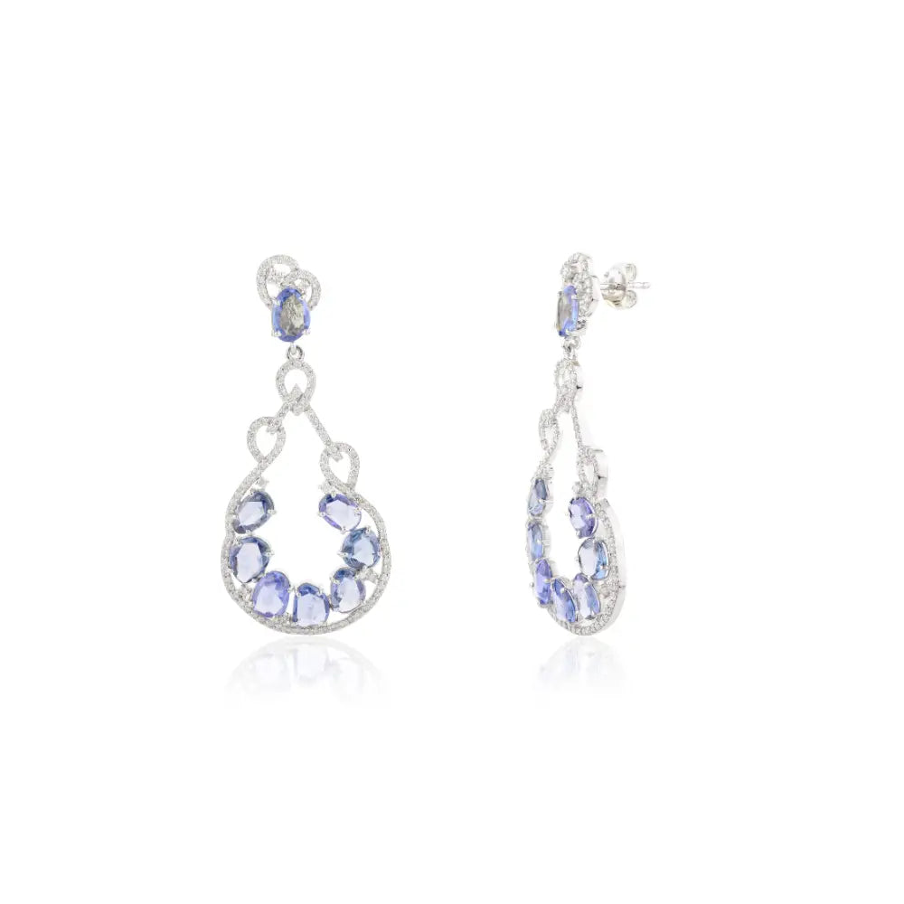 Luxury Jewelry 18K Real Gold Natural Sapphire & Diamond Chandelier Earrings