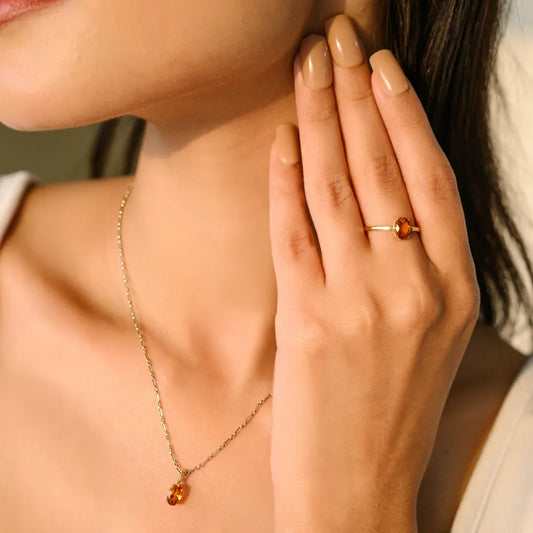 Oval Cut Citrine Ring Earrings & Pendant Single Stone Combo Set Everyday Dainty Jewelry