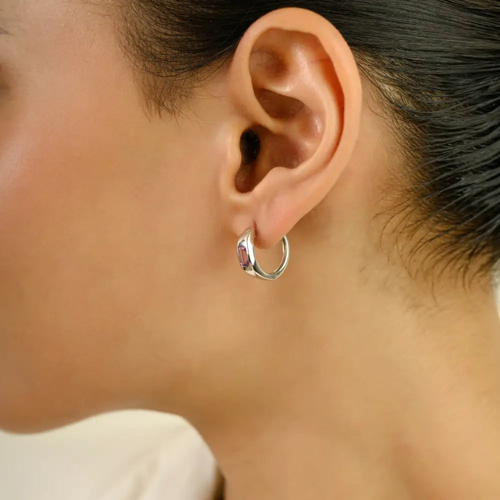 Simple Design Everyday Wear Pink Sapphire Small Huggie Hoop Earrings 14K White Gold
